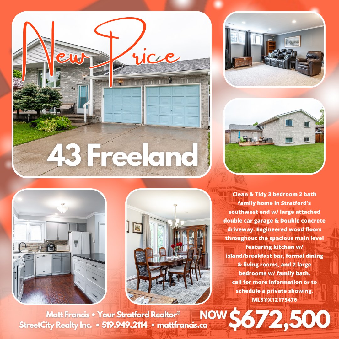 MattFrancisSC's tweet image. New Price!

43 Freeland Dr. • Stratford, On • MLS®X12173476 • NOW $672,500

mattfrancis.ca/mylistings.htm…

#StratfordRealEstate #YourStratfordRealtor #StratfordON #StreetCityStratford #StreetCityRealty #REALTOR #ForSale