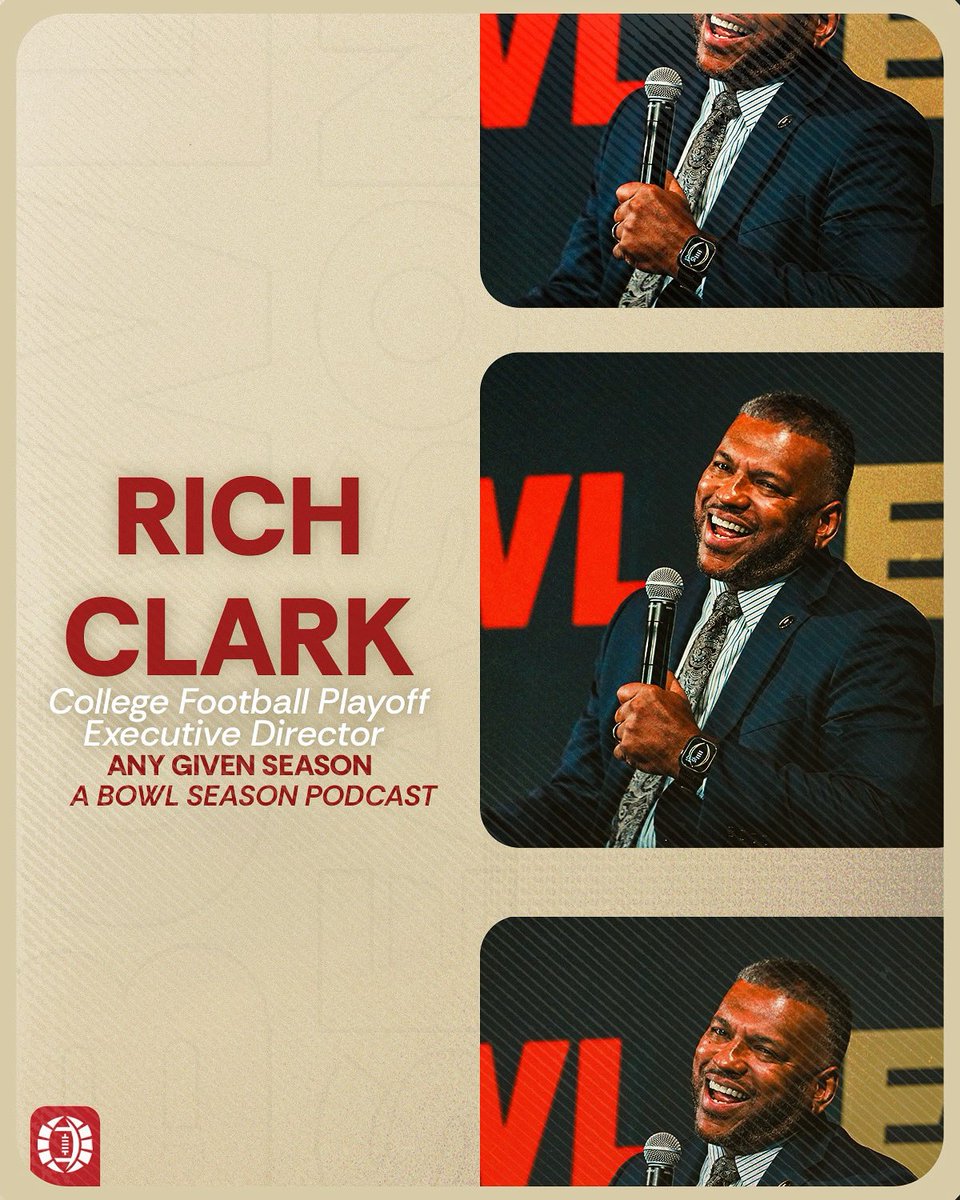 BowlSeason's tweet image. 🎙️ New episode drop! Recorded live from the 2025 Bowl Season Annual Meeting in Las Vegas.
Nick Carparelli sat down with College Football Playoff Executive Director Rich Clark for a candid conversation on the future of the postseason, the expanded CFP, and what it all means for…