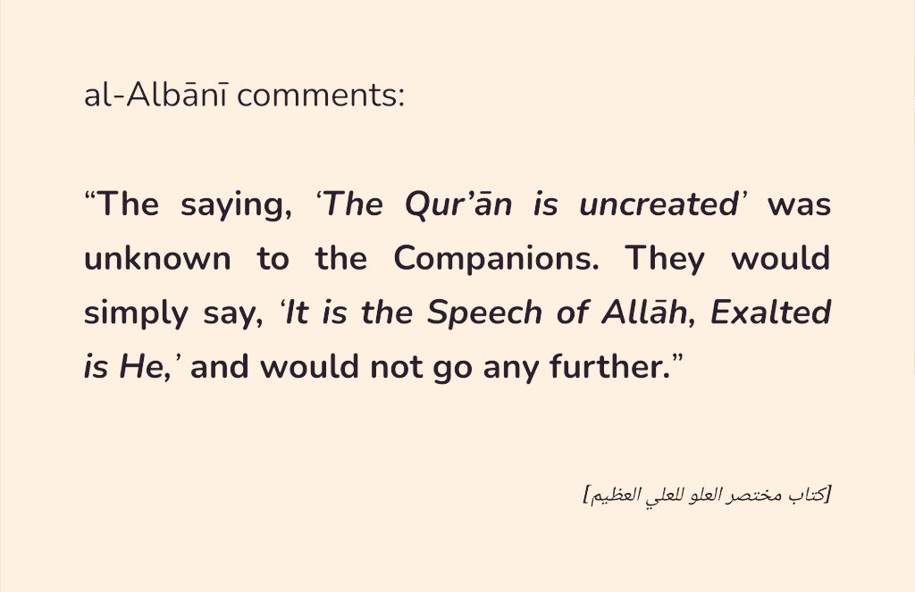 nasafism's tweet image. According to al-Albani, calling the Qur'an uncreated is a later innovation.