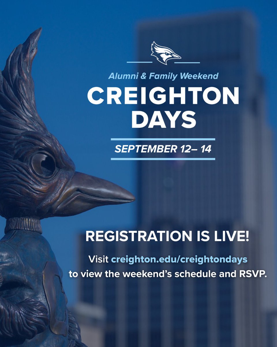 CreightonAlumni's tweet image. Registration for Creighton Days 2025 is now live! We can&apos;t wait to celebrate with you, back on campus. 🐦 🙌
RSVP early to save your spot: cvent.me/G1MNYR?RefId=T…
