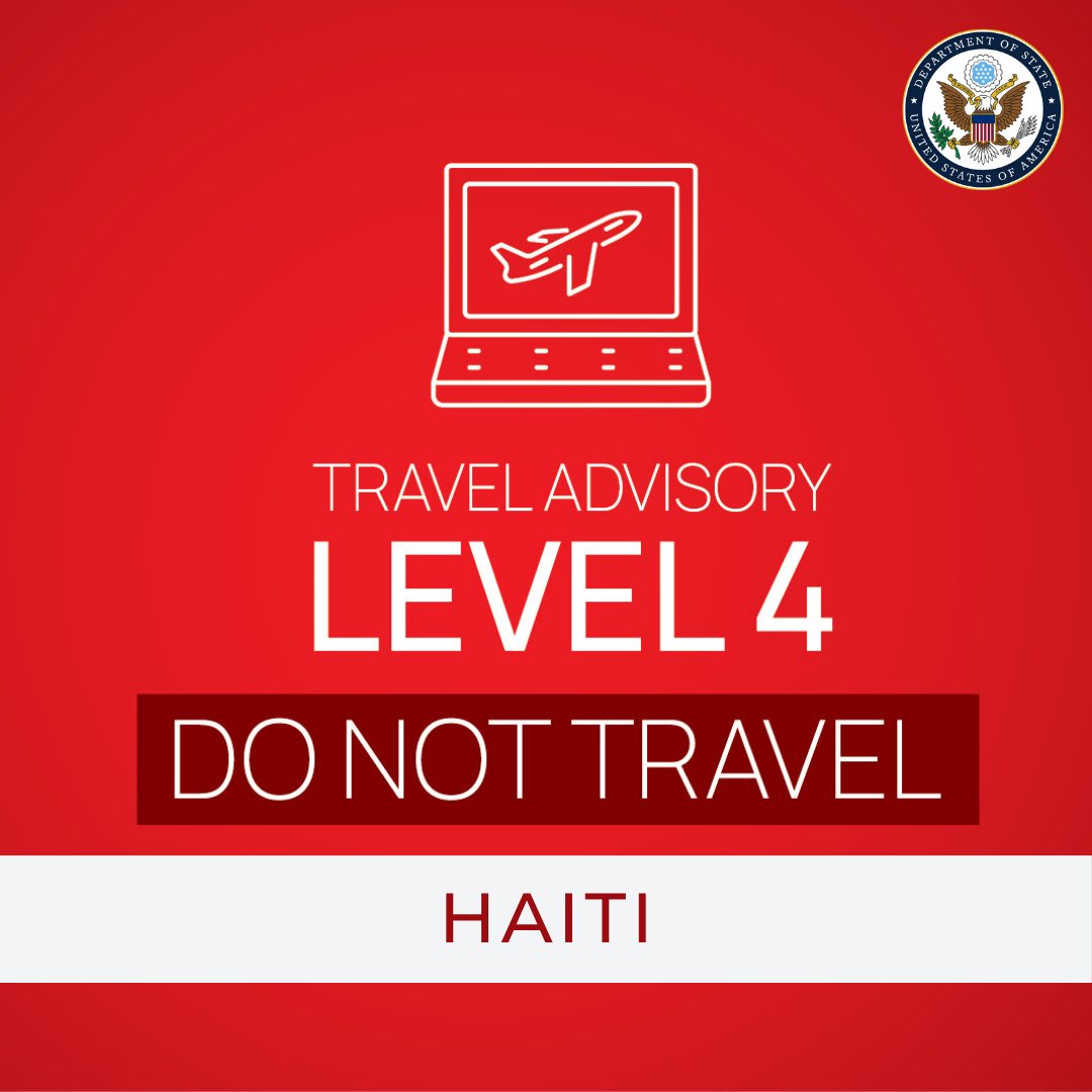 TravelGov's tweet image. Reminder: U.S. citizens should NOT travel to Haiti due to kidnapping, crime, terrorist activity, civil unrest, and limited health care. Haiti has been under a State of Emergency since March 2024. Crimes involving firearms are common in Haiti and include robbery, carjackings,…