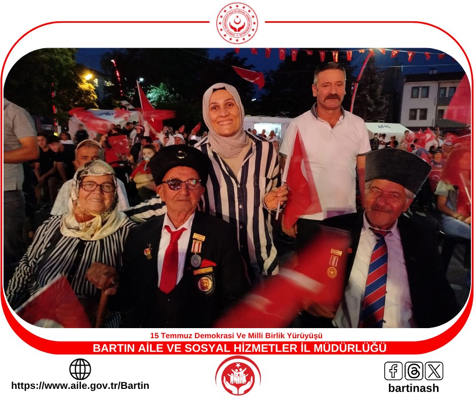 Bartın Aile ve Sosyal Hizmetler İl Müdürlüğü (@bartinnash) on Twitter photo 15 Temmuz Demokrasi ve Millî Birlik Günü kapsamında düzenlenen yürüyüş korteji büyük katılımla gerçekleşti. Valilik önünden başlayıp Cumhuriyet Meydanı’nda sona eren yürüyüş, milletimizin demokrasiye ve birlik beraberliğe bağlılığını bir kez daha gösterdi. 🇹🇷
<a href="/tcailesosyal/">T.C. Aile ve Sosyal Hizmetler Bakanlığı</a> 15 Temmuz Demokrasi ve Millî Birlik Günü kapsamında düzenlenen yürüyüş korteji büyük katılımla gerçekleşti. Valilik önünden başlayıp Cumhuriyet Meydanı’nda sona eren yürüyüş, milletimizin demokrasiye ve birlik beraberliğe bağlılığını bir kez daha gösterdi. 🇹🇷
<a href="/tcailesosyal/">T.C. Aile ve Sosyal Hizmetler Bakanlığı</a>