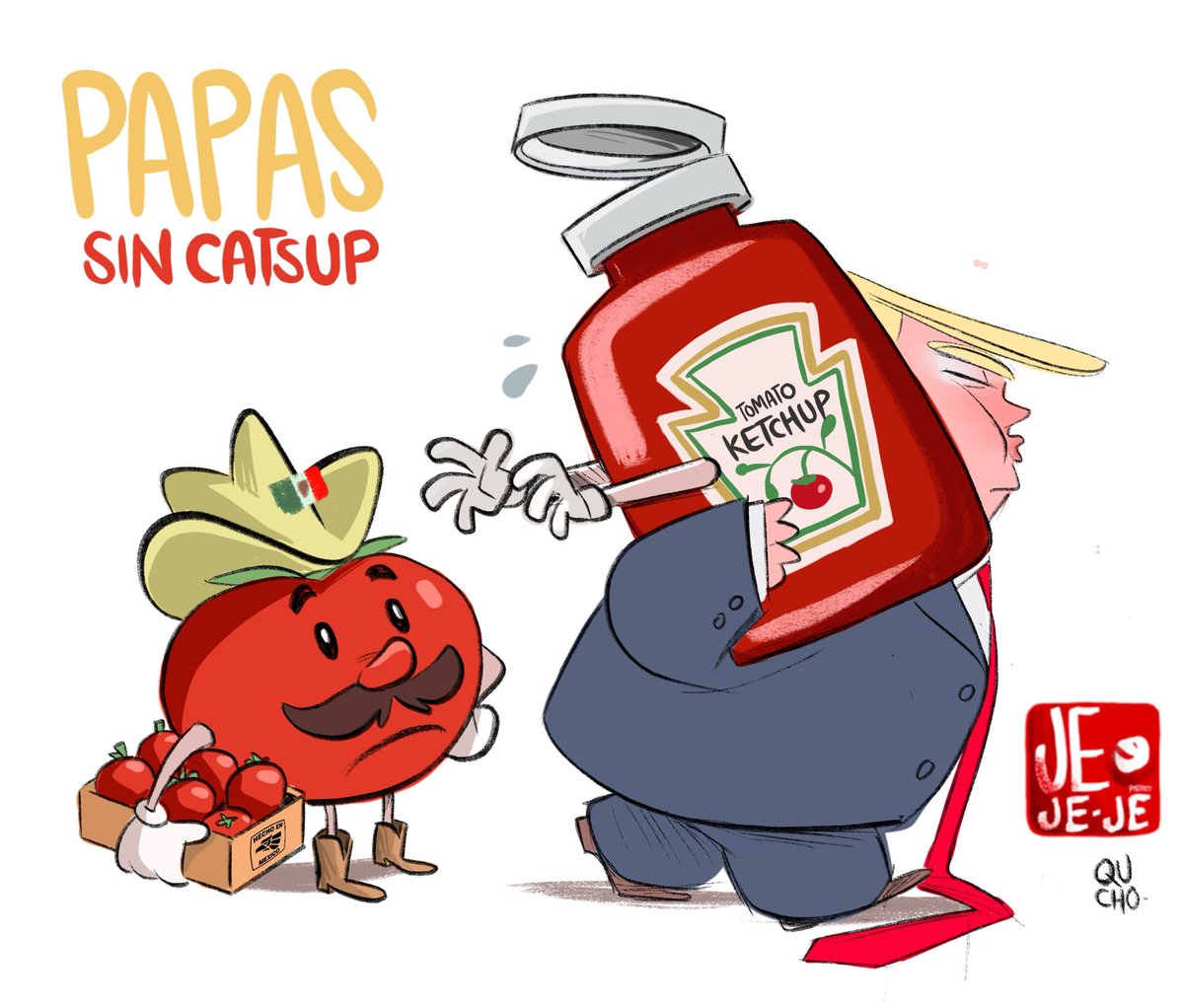 Nos ponen arancel al jitomate,
pero bien que se lo embarran en TODO. 🍟🍔🌭
¡Sin tomate mexicano, su catsup sabría a pura tristeza gringa!

Ya ni las papas…

Por <a href="/qucho/">Qucho</a> 

#jejejepolitico
