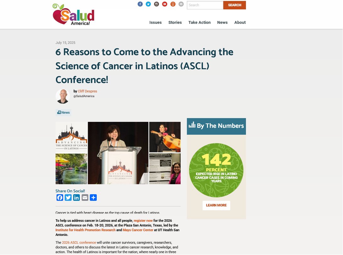 Salud America! (@saludamerica) on Twitter photo Here are 6 reasons you should register for <a href="/UTHealthSA/">UT Health San Antonio</a>’s Advancing the Science of Cancer in Latinos conference Feb. 18-20, 2026, in San Antonio, Texas! #LatinoCancer2026 #ASCL2026 Here are 6 reasons you should register for <a href="/UTHealthSA/">UT Health San Antonio</a>’s Advancing the Science of Cancer in Latinos conference Feb. 18-20, 2026, in San Antonio, Texas! #LatinoCancer2026 #ASCL2026