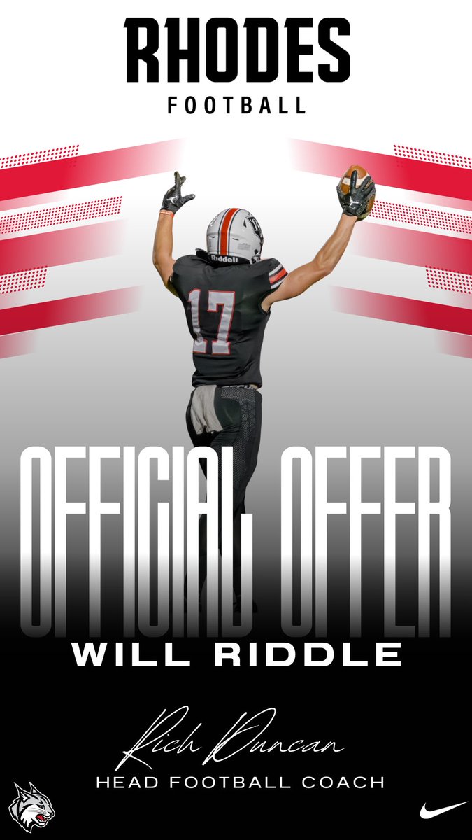 Will Riddle (@willriddle987) on Twitter photo After a great phone call with <a href="/coachrichduncan/">Rich Duncan</a> I’m am very grateful to receive an offer from <a href="/RhodesFootball/">Rhodes Football</a>!!! Special thanks to all the staff <a href="/CoachKalb1/">Matt Kalb</a>, <a href="/Coach_DiLella/">Christopher DiLella</a>, <a href="/CoachBrown60/">Antonio Brown</a>, <a href="/Coach_Womble/">Jalen Womble</a>, <a href="/CoachMShible/">Michael Shible</a>!! I am very thankful to the lord for blessing me!! ❤️🤍 Roll After a great phone call with <a href="/coachrichduncan/">Rich Duncan</a> I’m am very grateful to receive an offer from <a href="/RhodesFootball/">Rhodes Football</a>!!! Special thanks to all the staff <a href="/CoachKalb1/">Matt Kalb</a>, <a href="/Coach_DiLella/">Christopher DiLella</a>, <a href="/CoachBrown60/">Antonio Brown</a>, <a href="/Coach_Womble/">Jalen Womble</a>, <a href="/CoachMShible/">Michael Shible</a>!! I am very thankful to the lord for blessing me!! ❤️🤍 Roll