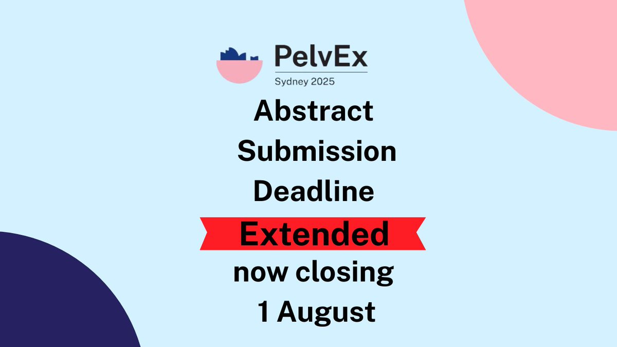 🔔 We’re excited to announce that the abstract submission deadline for PelvEx 2025 has been extended to 1 August 2025! 🎉
👉 Learn more and submit your abstract: pelvexsydney2025.org/abstracts
🔗 Tag your colleagues and spread the word! 💬
#PelvEx2025 #CallForAbstracts #MedicalResearch