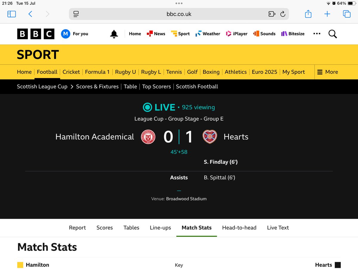 The BBC are reporting rather a lot of time added on to the first half here 😀 <a href="/BBCSport/">BBC Sport</a>