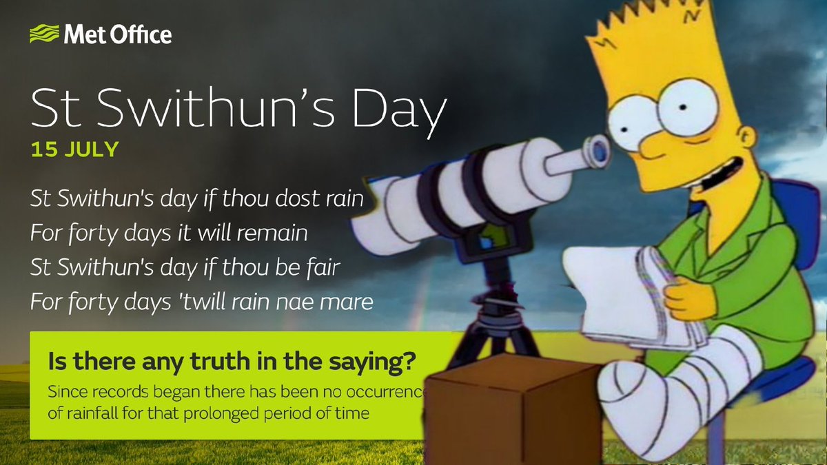 OSWreview's tweet image. Is it St. Swithun's (Swithin's) Day today? It IS! July 15.
It's actually a thing. The gimmick is, if it rains on Saint Swithun's bridge (in Winchester) today, it will continue for 40 days. I looked it up and I'm afraid I've got some bad news ☔😆