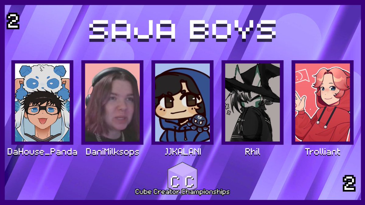 CubeChamps's tweet image. Something about K-Pop I think?
Announcing "Saja Boys" for Cube Creator Championships 2!
@DaHouse_Panda
@DaniMilksops
@JJKALANI_
@rhilistic
@trolliant
Watch them in Cube Creator Championships 2 on August 3rd at 6pm BST!