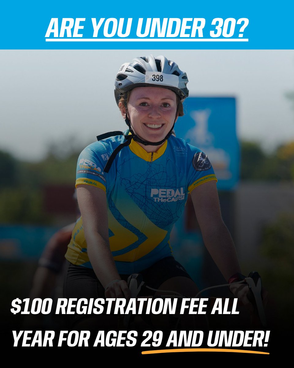 🚨 Under 30? Ride for just $100!

✨ If you're 29 or under, your registration fee is only $100—ALL YEAR LONG. Rally your friends, start a team and meet us at the start line to help create #aworldwithoutcancer. 🚴

🔗 Register now at: bit.ly/4bx2pf5