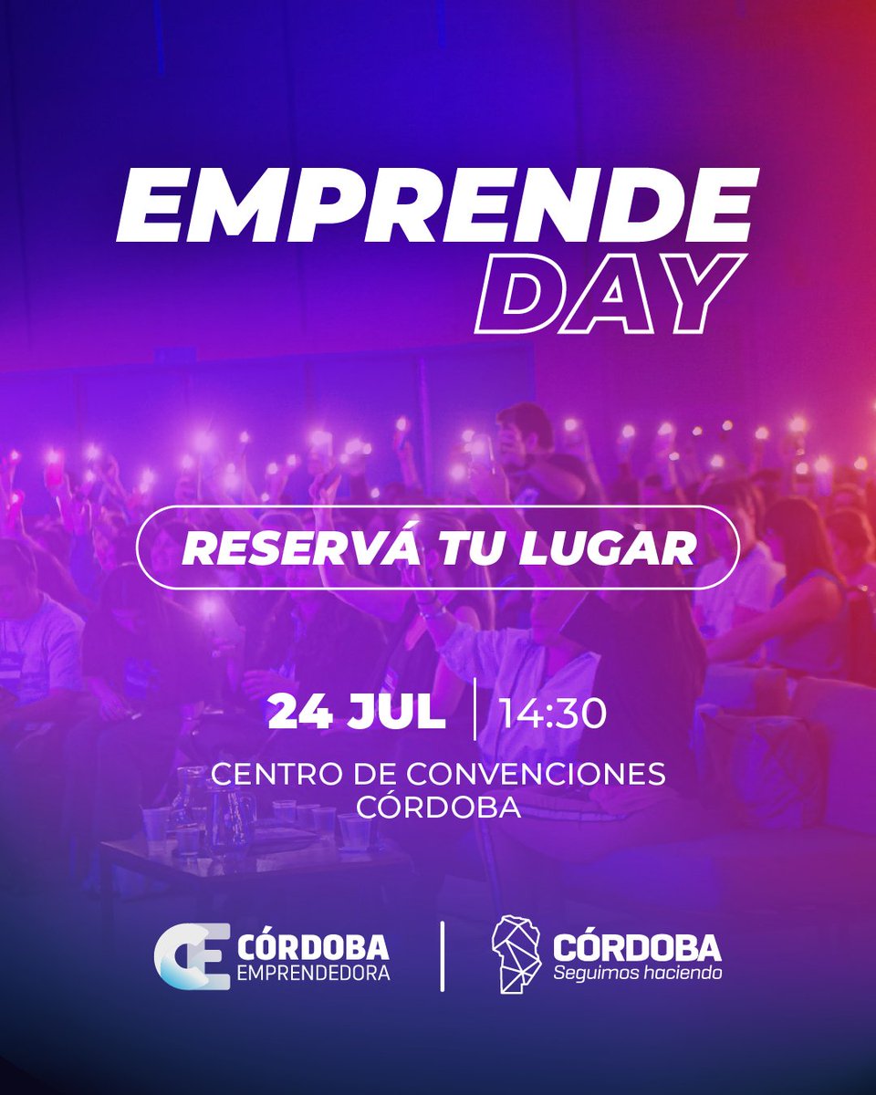 💡 Llega #EmprendeDay el evento más importante del año para los emprendedores de toda la provincia. Más de 2.500 emprendedores se reencontrarán este 24 de julio en el Centro de Convenciones #Córdoba.

La jornada tendrá paneles de expertos e historias inspiradoras, novedades sobre