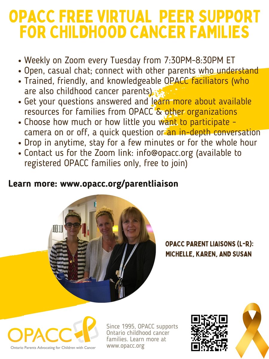 OPACC (@opaccorg) on Twitter photo Join us tonight at 7:30PM for our weekly free virtual drop-in #parentsupport session to get support from our Parent Liaisons & other #childhoodcancer parents. You must be a registered OPACC member to participate. Send us a DM or email info@opacc.org for the Zoom link. Join us tonight at 7:30PM for our weekly free virtual drop-in #parentsupport session to get support from our Parent Liaisons & other #childhoodcancer parents. You must be a registered OPACC member to participate. Send us a DM or email info@opacc.org for the Zoom link.