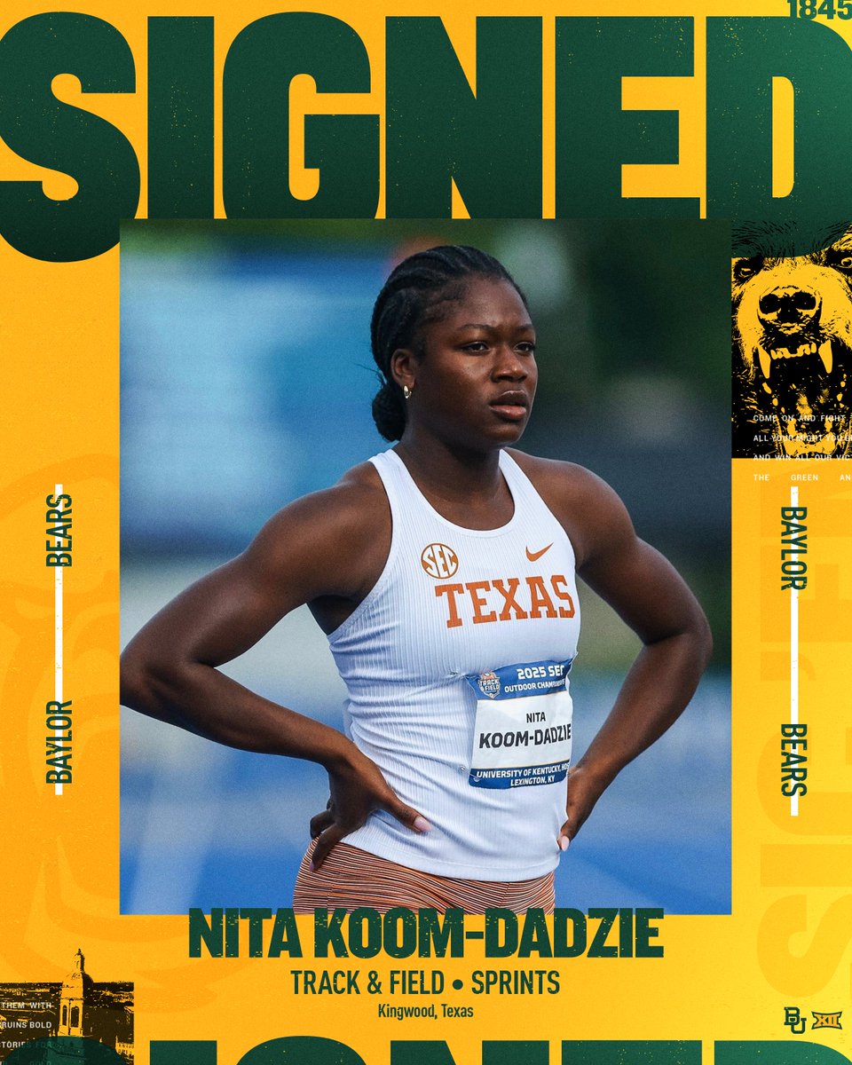 BaylorTrack's tweet image. 𝙒𝙚𝙡𝙘𝙤𝙢𝙚 𝙩𝙤 𝙒𝙖𝙘𝙤 𝙉𝙞𝙩𝙖! ✍️
The University of Texas transfer will join BU with experience in the 100m, 200m and 4x100!
#SicEm 🐻