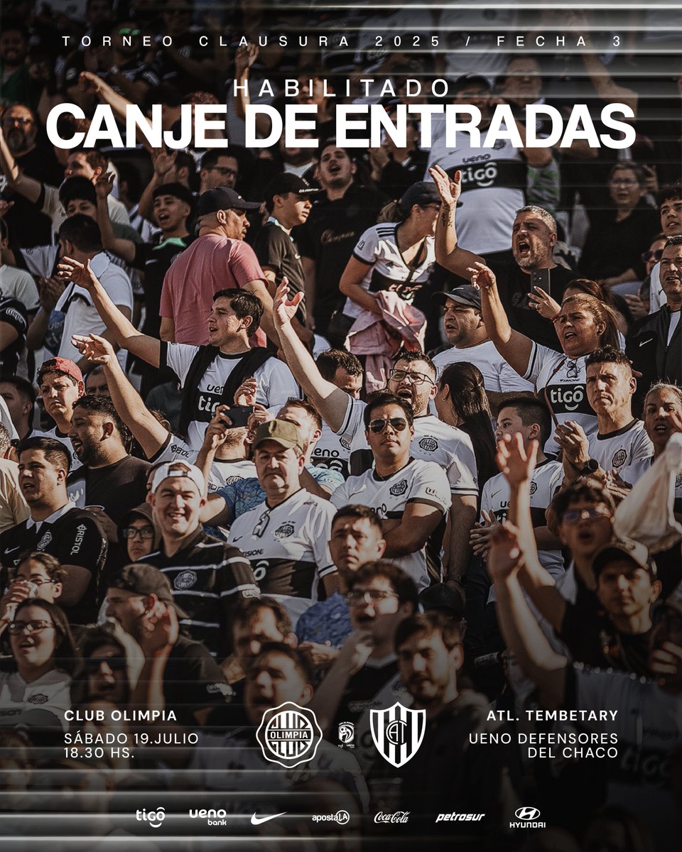 ¡𝐍𝐨𝐬 𝐯𝐞𝐦𝐨𝐬 𝐞𝐧 𝐄𝐥 𝐃𝐞𝐟𝐞𝐧𝐬𝐨𝐫𝐞𝐬! 👑

Está habilitado el canje de entradas para nuestro encuentro del sábado ante Atlético Tembetary.

🔜 Ingresá a nuestro sitio web y conocé todos los detalles: clubolimpia.com.py/noticias/canje…

#SoyDelOlimpia ⚪️⚫️⚪️