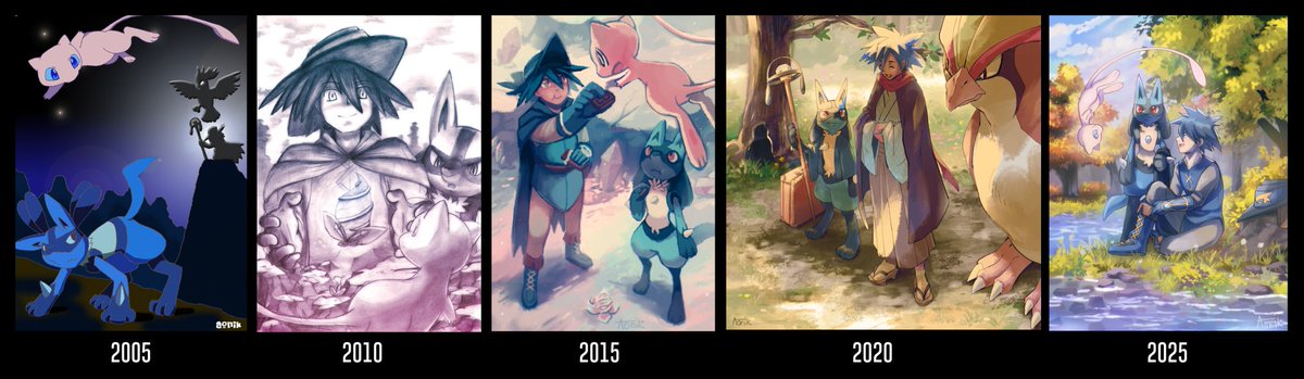 ribbon_tail's tweet image. Since the movie release I tried to draw something related to it every five years. Here's the timeline so far