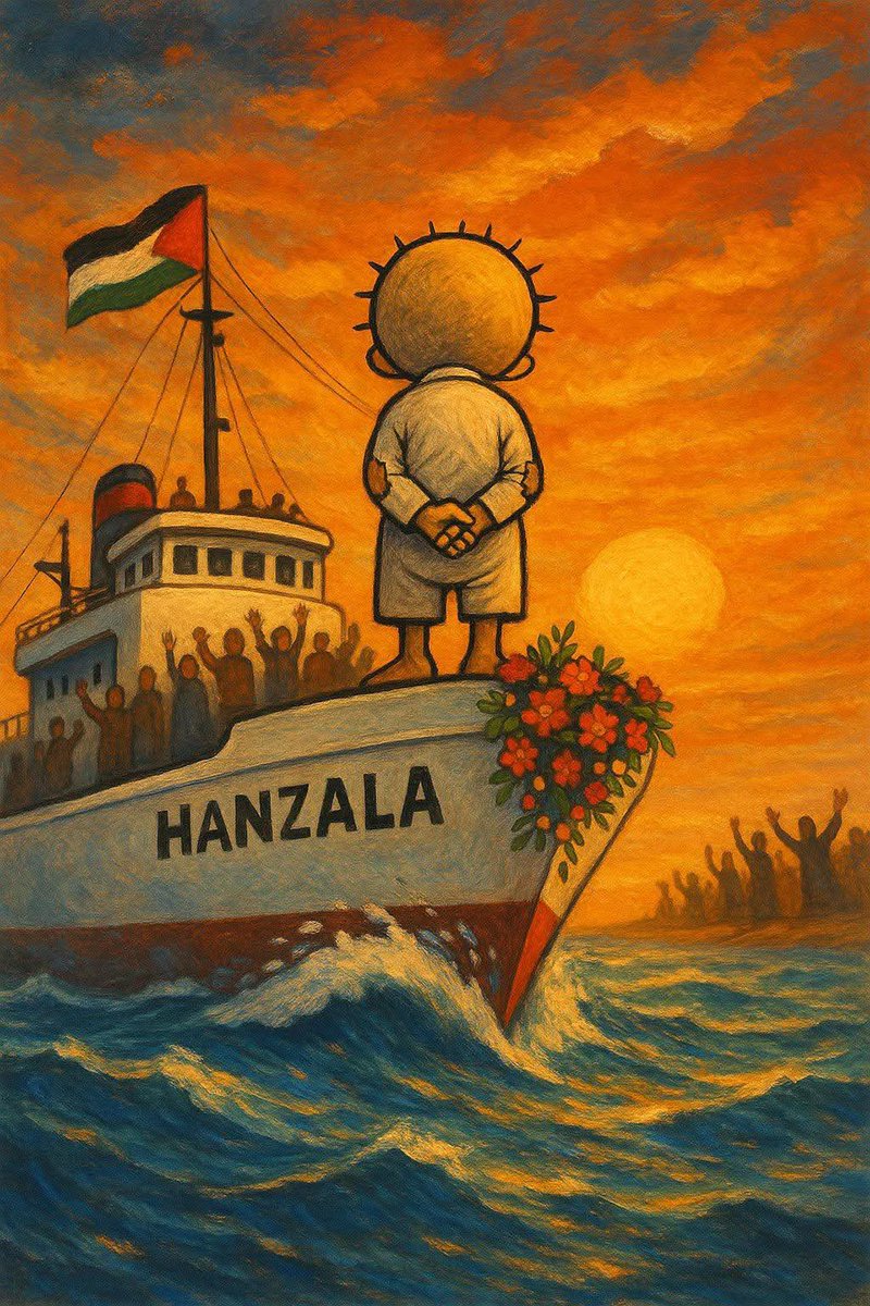 Gazze’nin sesini Dünyaya duyurmak, soykırımı bitirmek, çocukların açlıktan ölmesini engellemek için İtalya'dan çıktıkları bu yolda Rabbim Hanzala  gemisi mürettabatına yardımcı olsun…  #WeAreHanzala