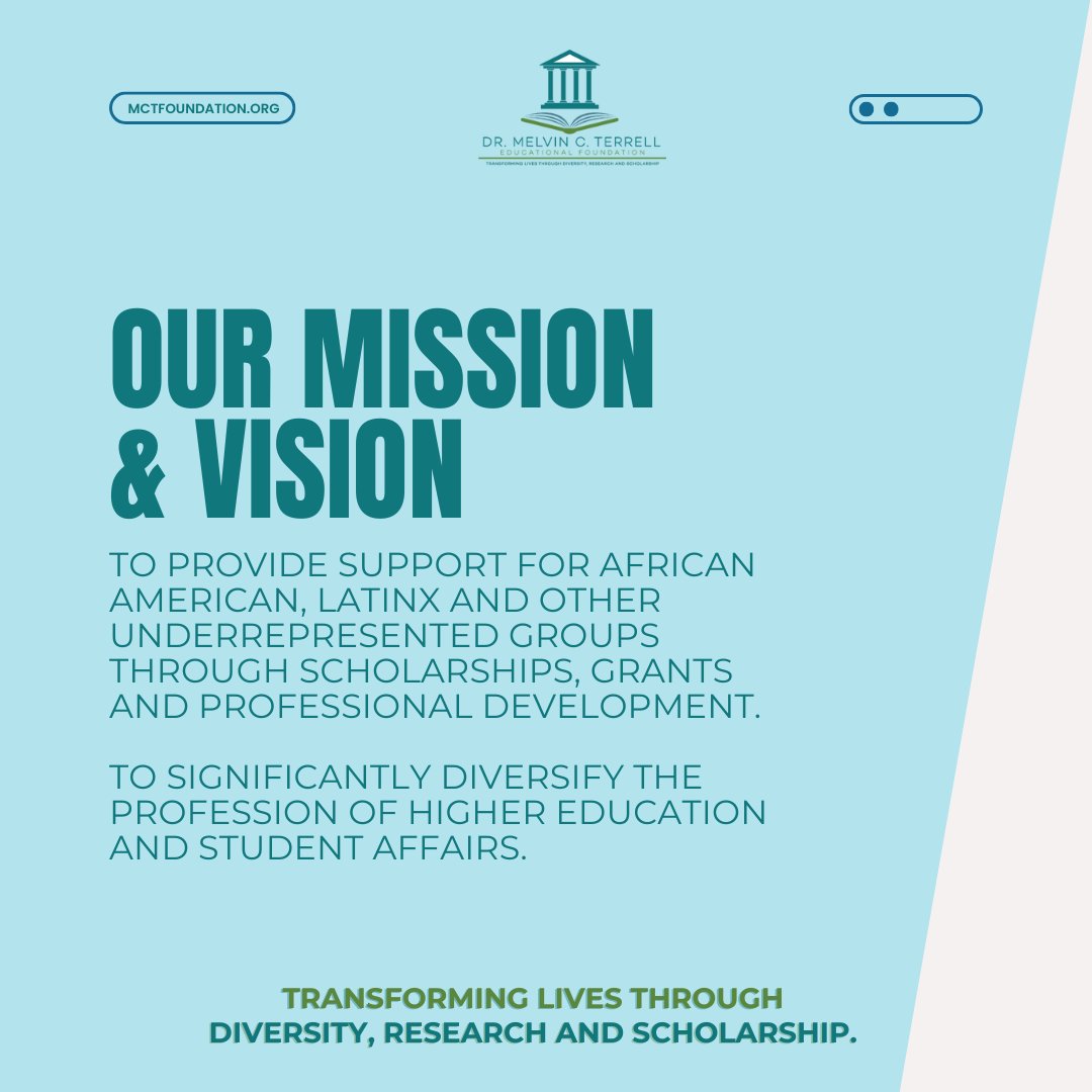 📚 The MCT Foundation is on a mission to diversify higher education through scholarships, grants, and professional development for African American, LatinX, and other underrepresented groups. #DiversityInEducation #HigherEd 

Learn more at mctfoundation.org
