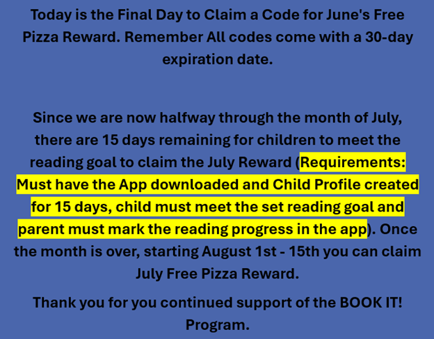 bookitprogram's tweet image. Reminder From the BOOK IT! ® Team ...