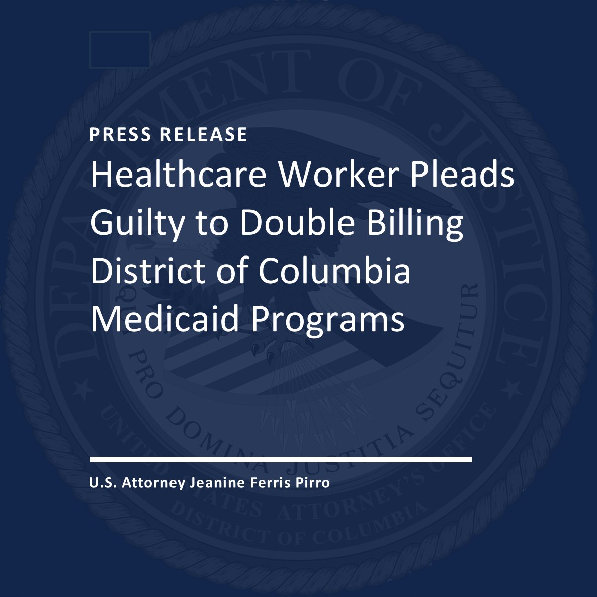 Healthcare Worker Pleads Guilty to Double Billing District of Columbia Medicaid Programs 

🔗justice.gov/usao-dc/pr/hea…

<a href="/USAttyPirro/">US Attorney Pirro</a> <a href="/FBIWFO/">FBI Washington Field</a> <a href="/OIGatHHS/">OIG at HHS</a> <a href="/OIGDC/">Office of the Inspector General, D.C.</a>