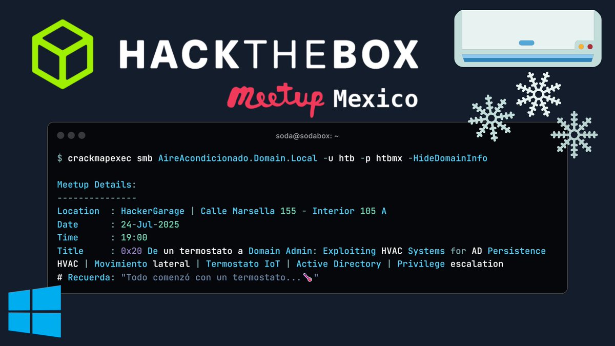 htb_mx's tweet photo. Descubre cómo un termostato puede convertirse en la puerta de entrada para comprometer toda una red corporativa🌡️.
https://t.co/hmcqVoy1qc
#hacktheboxmexico #ciberseguridad #mexico #hacking #hackthebox https://t.co/Y6PcExQs5K