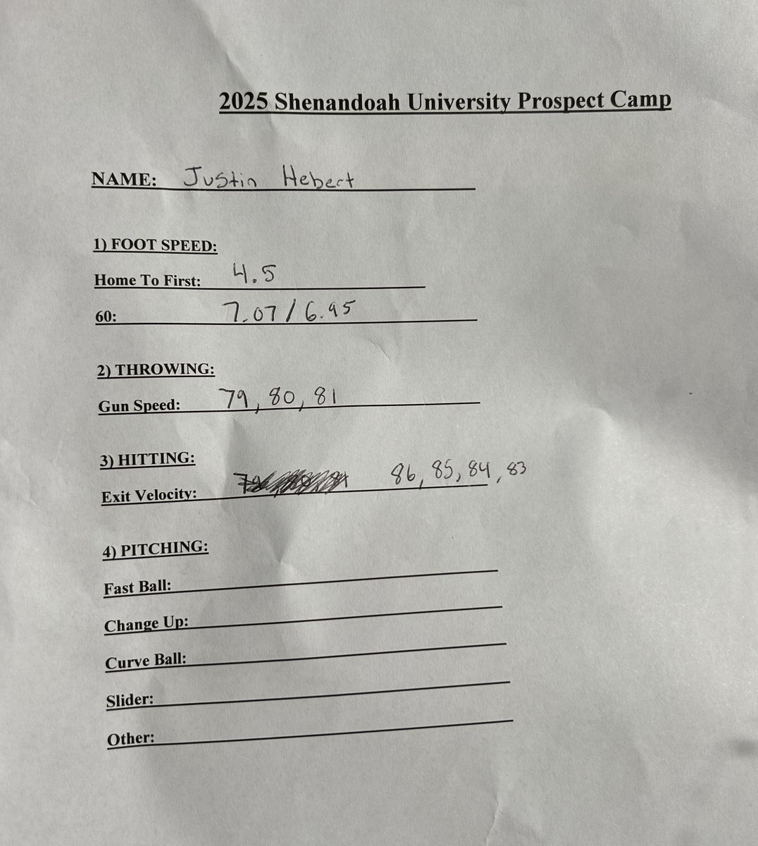 Justin Hebert (@justinh_co26) on Twitter photo Thank you <a href="/SUHornetsBB/">SU Baseball</a> for hosting their baseball camp and collecting field metrics. Right field to home for the throwing metric, and tee work for exit velocity. Thank you <a href="/SUHornetsBB/">SU Baseball</a> for hosting their baseball camp and collecting field metrics. Right field to home for the throwing metric, and tee work for exit velocity.