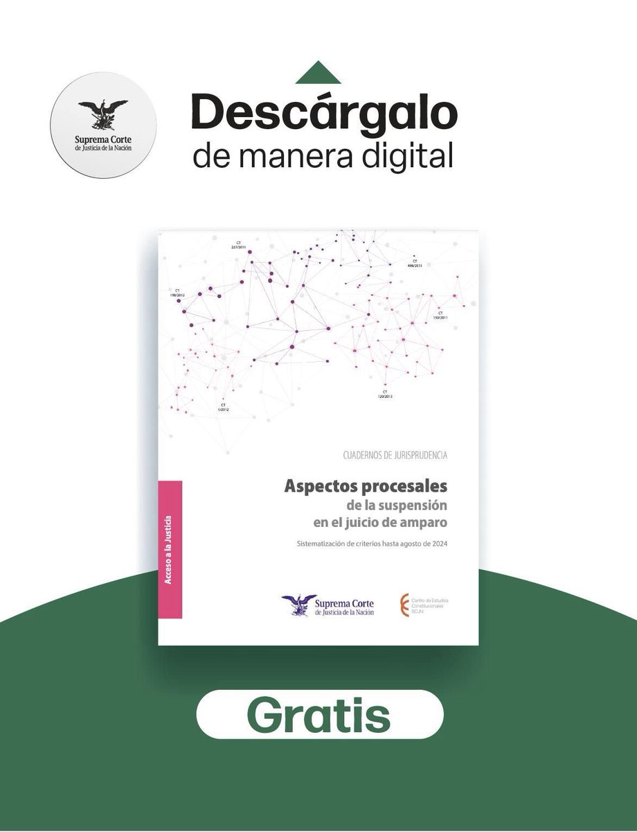 📚 Con este cuaderno de jurisprudencia del <a href="/CEC_SCJN/">Centro de Estudios Constitucionales</a> se busca facilitar el estudio y operación de las reglas que rigen la suspensión en el juicio de amparo.

👉 Consúltalo y descárgalo de manera gratuita: bit.ly/4lSUYmc 

#LibrosGratis #DescargaGratuita