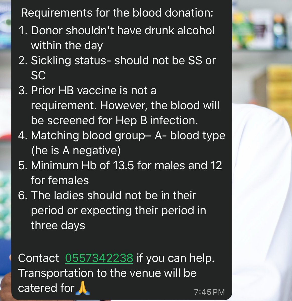 A 4th year KNUST medical student needs our help with blood donation. Blood group: A negative.

If you’re a match, please help save a life (0557342238).