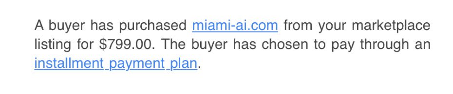 We just sold Miami-ai.com for $799 on <a href="/Dynadot/">Dynadot 🦾</a> 

Registered for $7 last month. 🔥🔥🔥