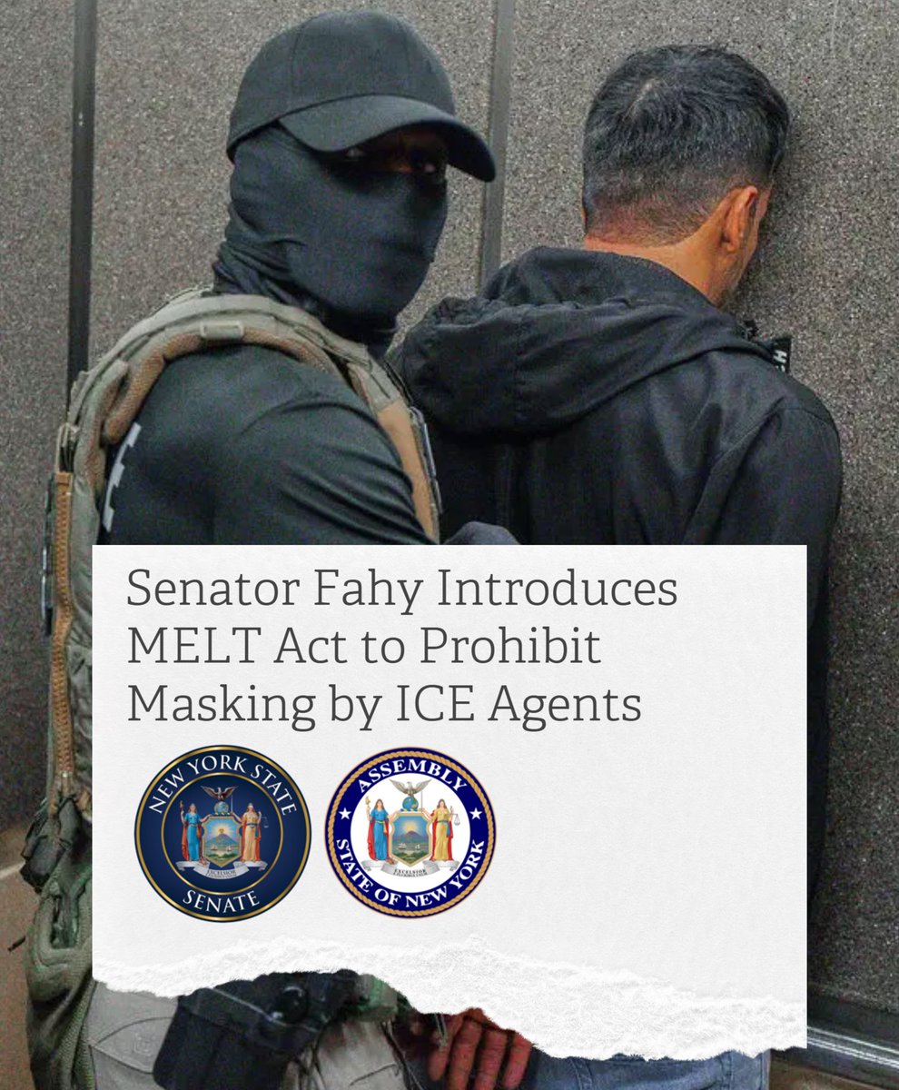 PatriciaFahy46's tweet image. ✅ I'm introducing legislation that will ban the use of masks by ICE agents in New York State with @tonysimone, who has introduced the bill in the Assembly.
When agents of the federal government are operating like masked militias, we’ve crossed a dangerous line by turning…