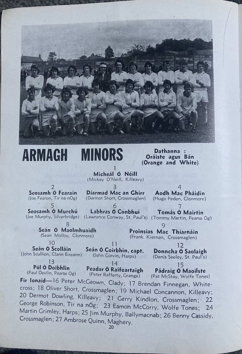 Damian McLernon (@damianmclernon) on Twitter photo The Armagh Senior and Minor teams from the Ulster Final programme in 1977. Possibly the teams that beat Cavan in 1st round in Athletic Grounds <a href="/EyeSideline/">The Sideline Eye</a> <a href="/nichola_daly/">NicHola Daly</a> <a href="/molawns12/">brendan mac oscar</a> <a href="/ArmaghFans1889/">Armagh Fans 🟠⚪️</a> <a href="/DingleDaly25/">John 'Dingle' Daly</a> <a href="/GerryCu58302876/">Gerry Cunningham</a> <a href="/GrangeGFC/">GrangeGFC</a> <a href="/gaanostalgia/">GAA Nostalgia</a> <a href="/TirnanOgPdown/">tirnanógportadown</a> <a href="/Armagh_GAA/">Armagh_GAA</a> The Armagh Senior and Minor teams from the Ulster Final programme in 1977. Possibly the teams that beat Cavan in 1st round in Athletic Grounds <a href="/EyeSideline/">The Sideline Eye</a> <a href="/nichola_daly/">NicHola Daly</a> <a href="/molawns12/">brendan mac oscar</a> <a href="/ArmaghFans1889/">Armagh Fans 🟠⚪️</a> <a href="/DingleDaly25/">John 'Dingle' Daly</a> <a href="/GerryCu58302876/">Gerry Cunningham</a> <a href="/GrangeGFC/">GrangeGFC</a> <a href="/gaanostalgia/">GAA Nostalgia</a> <a href="/TirnanOgPdown/">tirnanógportadown</a> <a href="/Armagh_GAA/">Armagh_GAA</a>