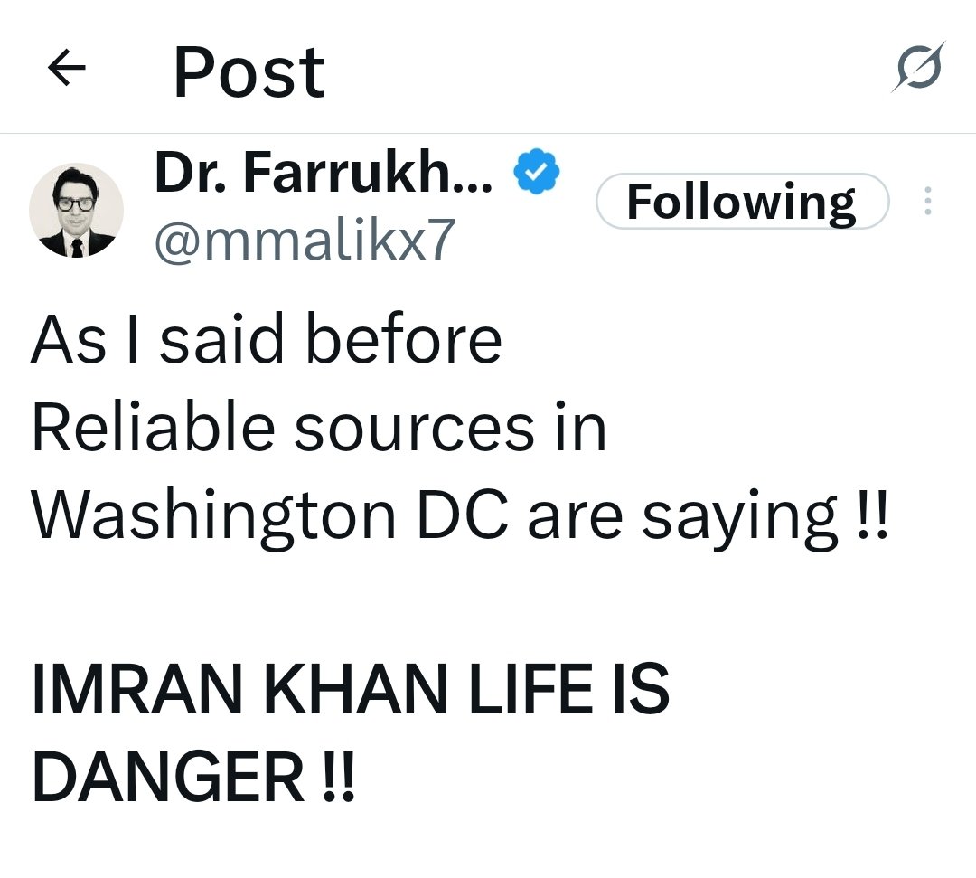 Jimmy Virk - Imranian 🇵🇰 (@jimmyvirkk) on Twitter photo واشنگٹن ڈی سی میں قابل اعتبار ذرائع کہہ رہے ہیں عمران خان کی زندگی خطرے میں ہے۔
<a href="/mmalikx7/">Dr. Farrukh Shamim ( Muhammad Malik)</a> واشنگٹن ڈی سی میں قابل اعتبار ذرائع کہہ رہے ہیں عمران خان کی زندگی خطرے میں ہے۔
<a href="/mmalikx7/">Dr. Farrukh Shamim ( Muhammad Malik)</a>