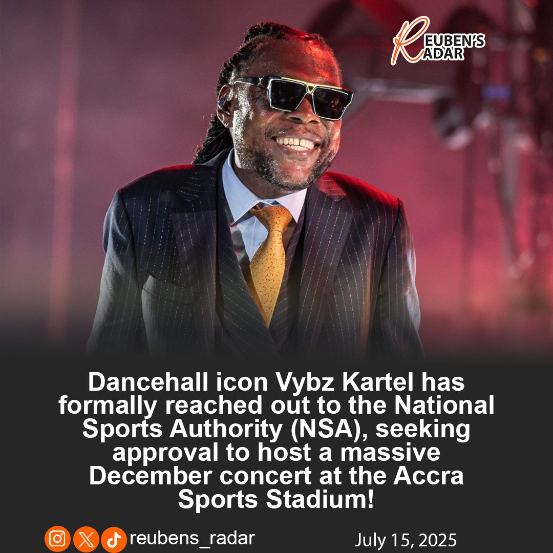 reubens_radar's tweet photo. 🚨 Vybz Kartel makes a bold move! 

The dancehall legend (@Vybz_Official) officially requested the Accra Sports Stadium from the NSA for a major concert this December 🇯🇲 🇬🇭

Biggest show of the year loading? 👀🎤
#VybzKartel #AccraConcert #DancehallToTheWorld #GhanaDecember https://t.co/9kP0Rou6jt
