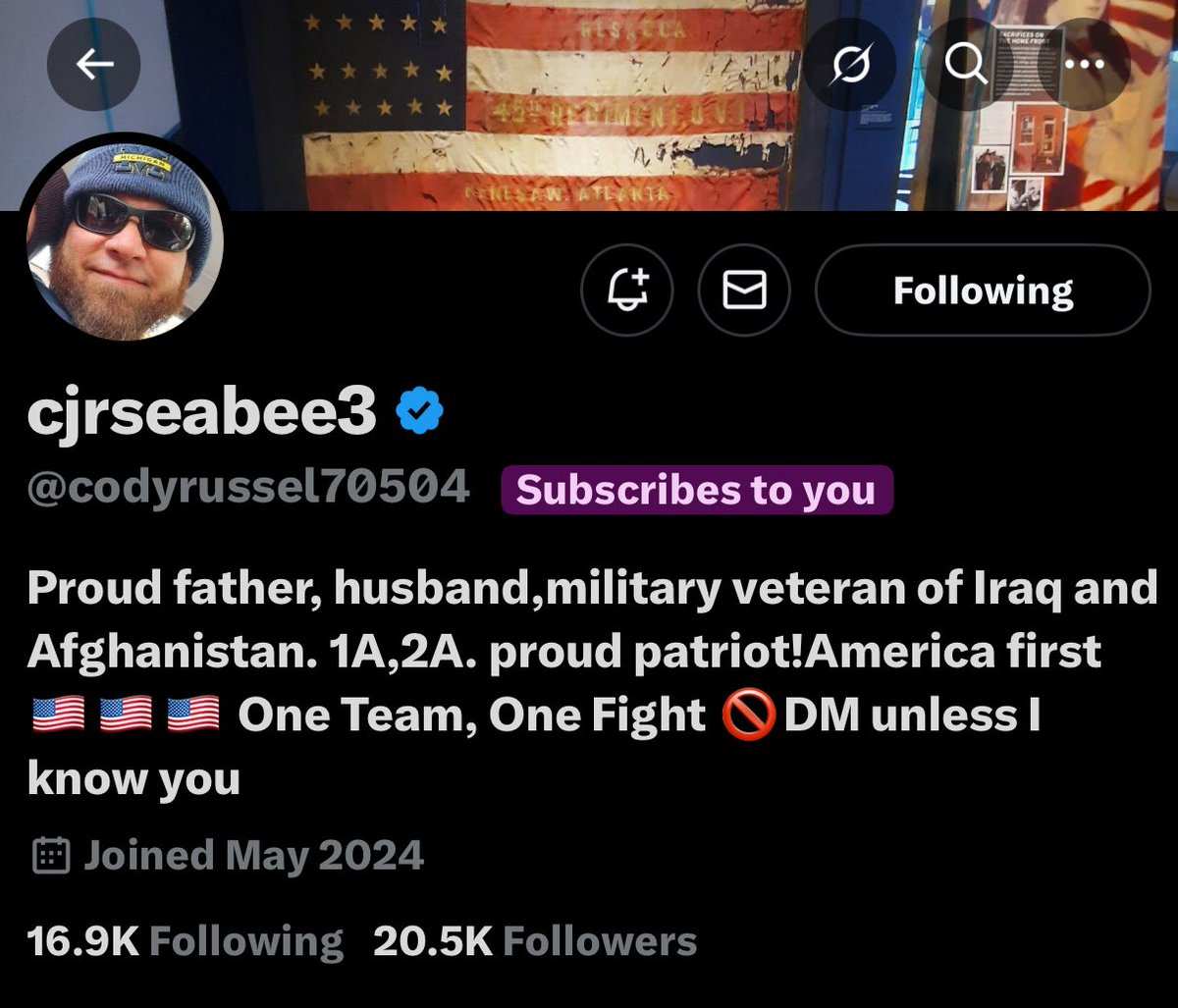 Traditional Thoughts (@dannymsn77) on Twitter photo Checkout my fellow patriot <a href="/codyrussel70504/">cjrseabee3</a>
He’s always got my back and will be good to you if you’re cool!! Checkout my fellow patriot <a href="/codyrussel70504/">cjrseabee3</a>
He’s always got my back and will be good to you if you’re cool!!