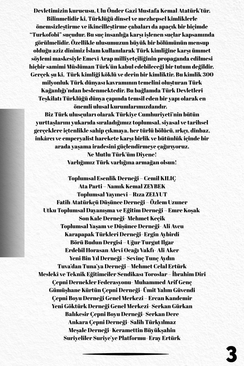 TÜRKLÜK BİLDİRGESİ 

Her Türk'ü bu bildirgeyi paylaşmaya çağırıyorum. <a href="/Toplumsalesenlk/">Toplumsal Esenlik Derneği</a>