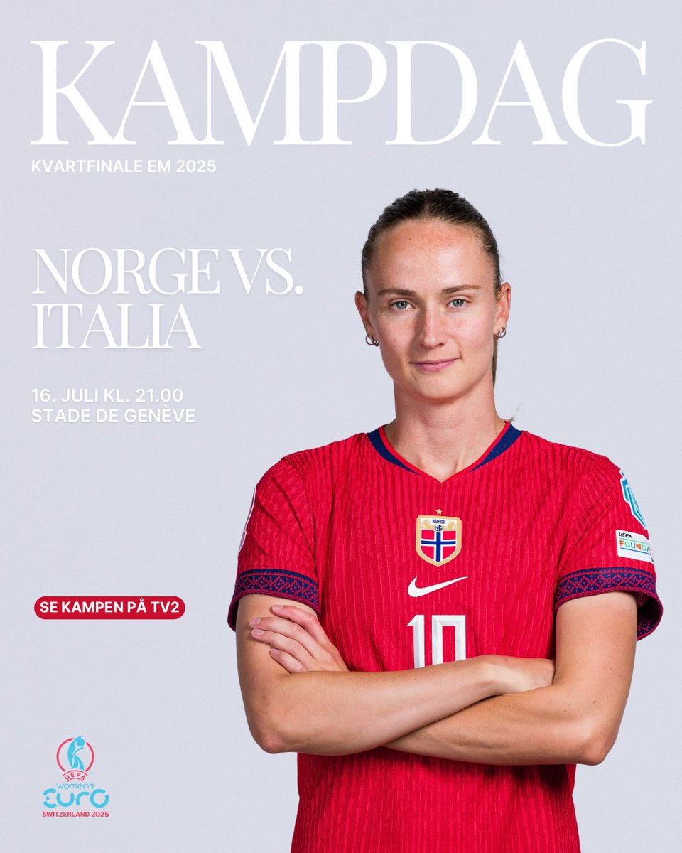 KAMPDAG 🔥 I dag spiller vi kvartfinale i EM mot Italia! 🇳🇴🇮🇹

Tune in på TV2 fra kl. 20.00 📺

#WEURO2025
