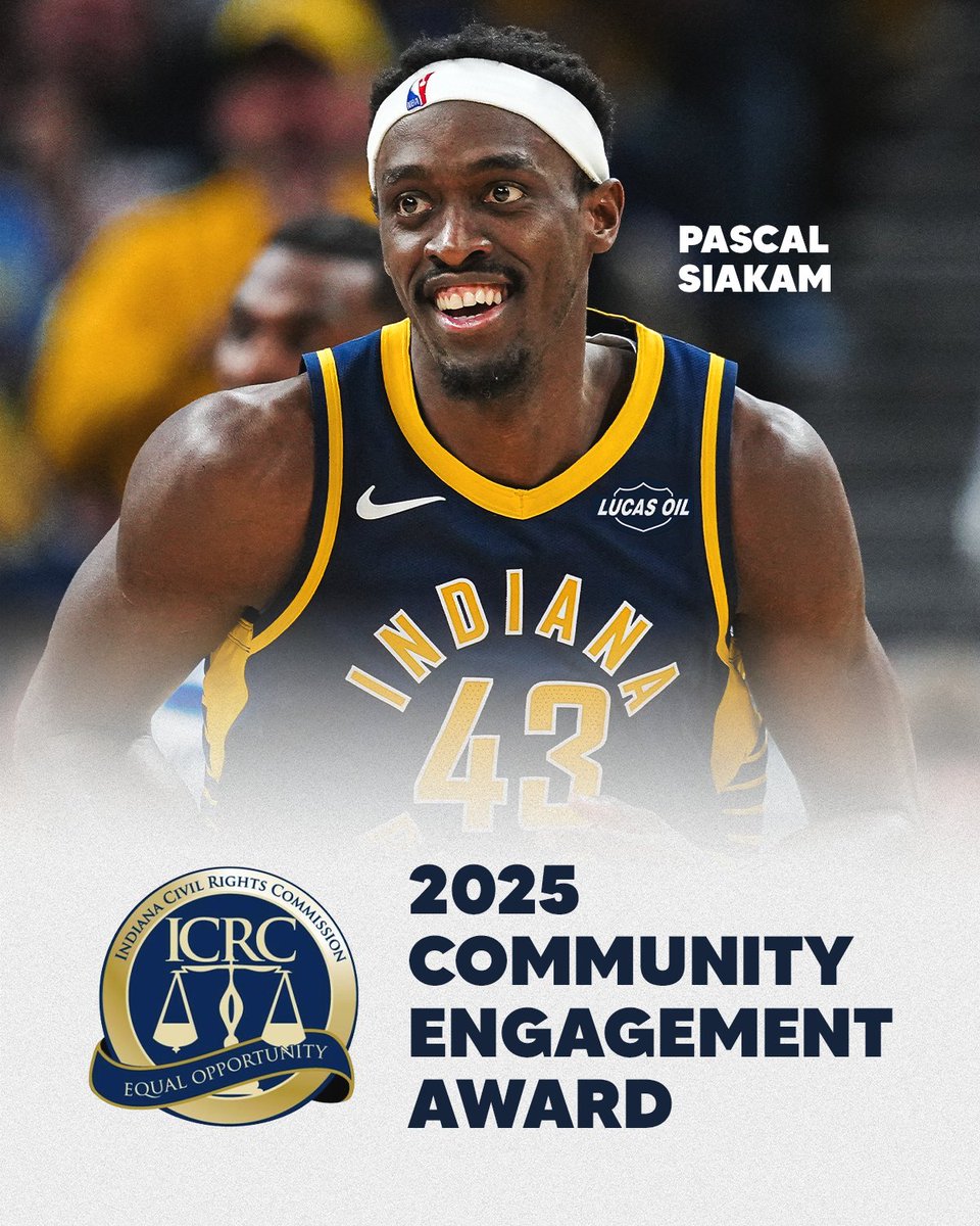 Congratulations to Pascal Siakam for being named the recipient of the Indiana Civil Rights Commission’s Community Engagement Award 👏💙