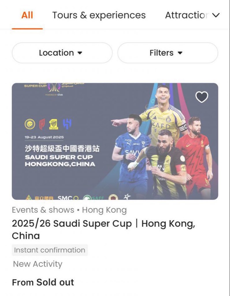 🚨رسميًا:

نفاد جميع تذاكر مباريات السوبر السعودي في الصين 😱
