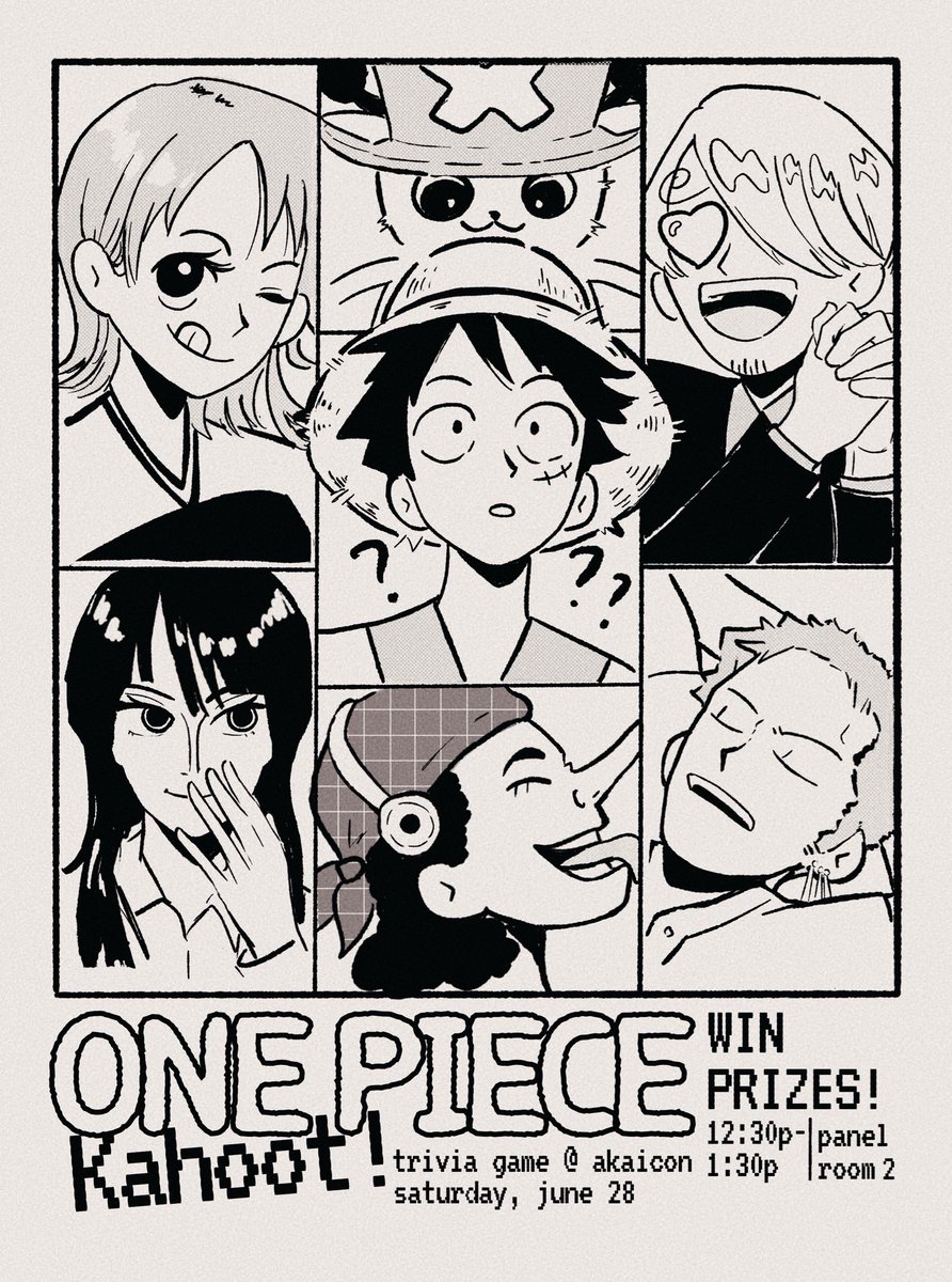 rowdymice's tweet image. poster i drew for local anime con trivia panel last month lol #onepiece
