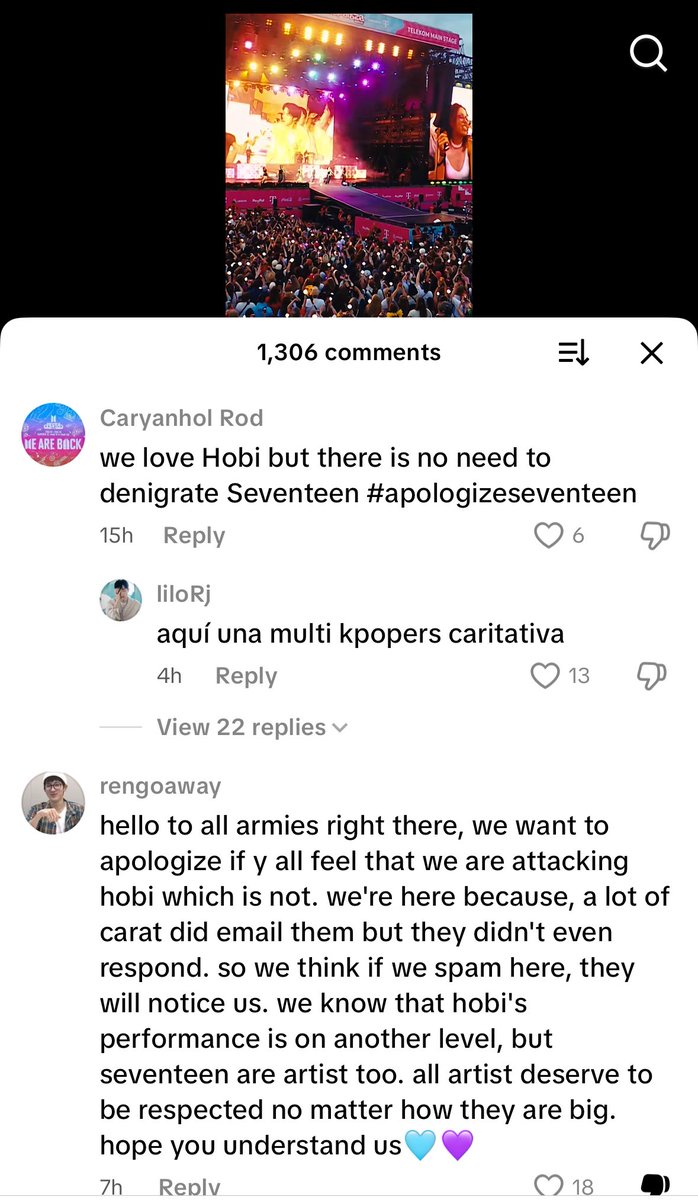 FRaccoona's tweet photo. Please go and leave nice comments about the performance on the official tt channel👇Dumbass carats can’t stop embarrassing themselves and are spamming under Hobi’s videos claiming organizers need to apologize for whatever bs they got offended by. https://t.co/q03XR0hYW9