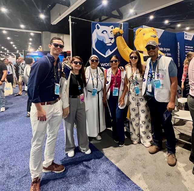 PennStateGIS's tweet image. We loved chatting w/ this group from Panama at our @EsriUC Expo booth (E2!) today! Their future is so bright they have to wear shades! #EsriUC2025