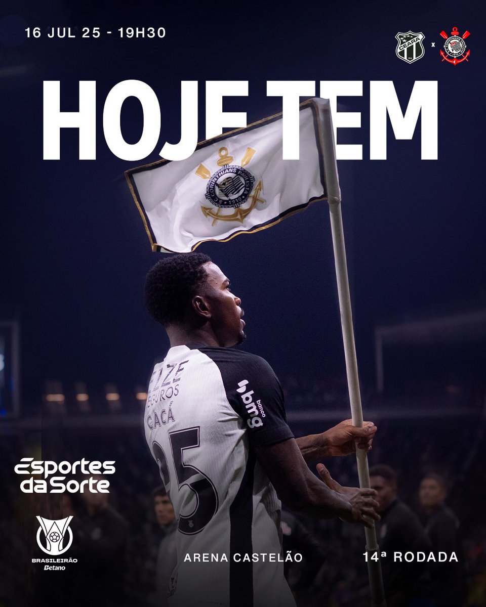 DIA DE CORINTHIANS EM CAMPO PELO BRASILEIRÃO! 🙏🏽⚽

🎶 E VAI PRA CIMA, CORINTHIANS… 🎶

⚽ Ceará x Corinthians
🏆 Brasileirão (14ª rodada)
⏰ 19h30 (horário de Brasília)
🏟 Arena Castelão
📺 Amazon Prime
🖥️ Corinthians TV (pré-jogo: 17h30 | narração: 19h30)

#CEAxSCCP