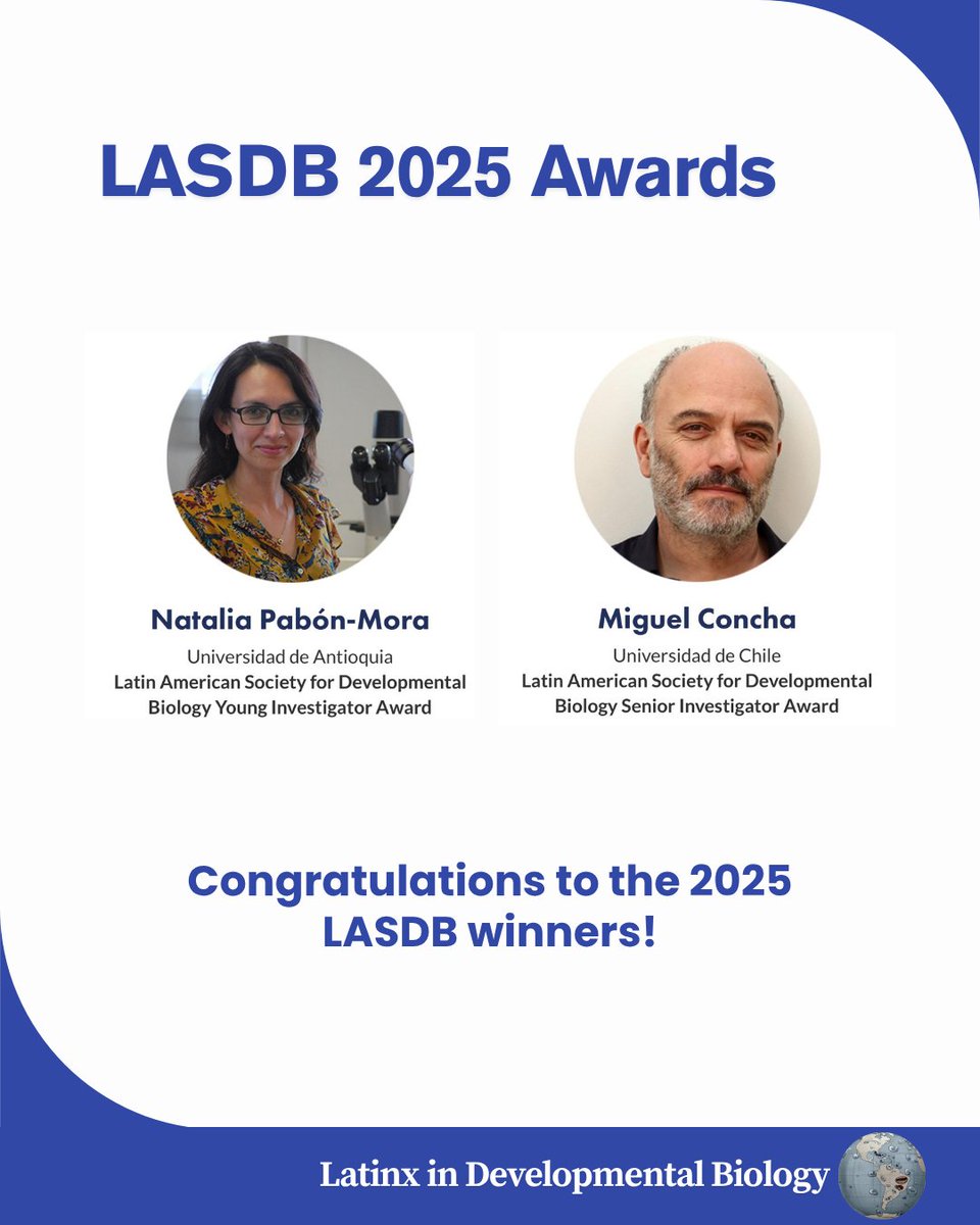 latinxdb's tweet image. Since their announcement at the LASDB–ISDB–SDB joint meeting in Puerto Rico, we’re proud to honor the LASDB Prize winners! 🌎
👏🏼 Congrats Natalia Pabón-Mora and Miguel Concha!
#LatinxDB #2025ICDB #LASDB2025 #DevBio