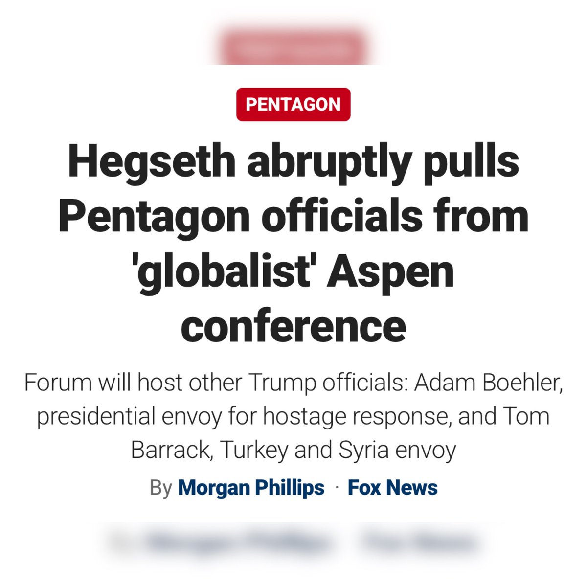 🚨BREAKING: Pete Hegseth just slammed the Aspen Security Conference for "promoting the evil of globalism, disdain for our great country, &amp; hatred" for President Trump.

Hegseth pulled top Defense Department officials from speaking at the conference.