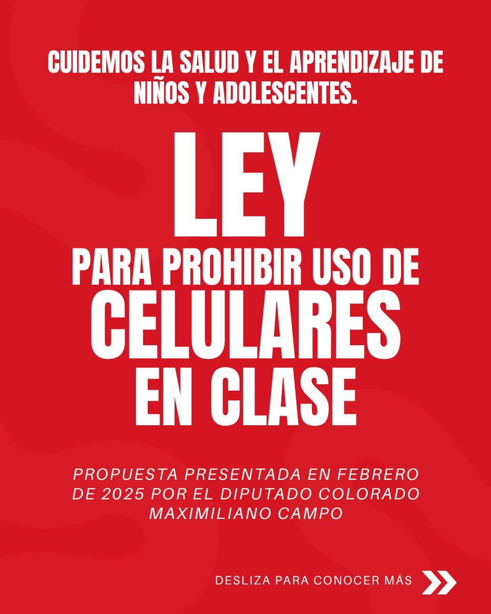 PartidoColorado's tweet image. 📵 El Diputado Maximiliano Campo presentó un proyecto para prohibir el uso de celulares en clase, recreos e intervalos en escuelas y liceos públicos.

✔ Mejor salud mental
✔ Más atención y aprendizaje
✔ Vínculos cara a cara

🌍 Países como Francia, Italia y Brasil aplican…