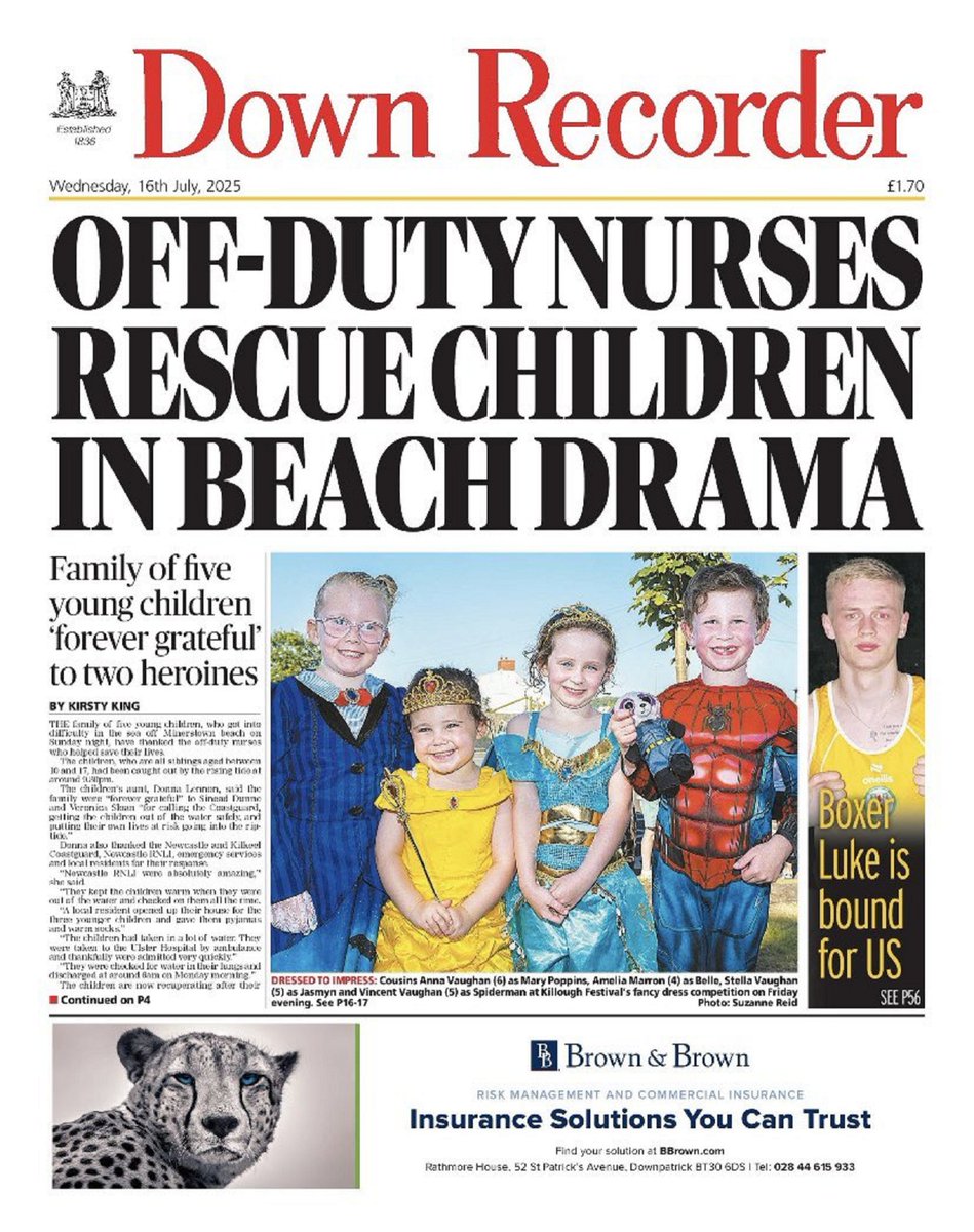 AndyGibsonTV's tweet photo. "OFF-DUTY NURSES RESCUE CHILDREN IN BEACH DRAMA"
@Kirsty_JOURNO for @DownRec 

The family of five young children, who got into difficulty in the sea off #Minerstown Beach, have thanked the off-duty nurses who saved their lives.

#DownRecorder
#TomorrowsPapersToday
#IBPAPERS https://t.co/ftgyphM4AJ