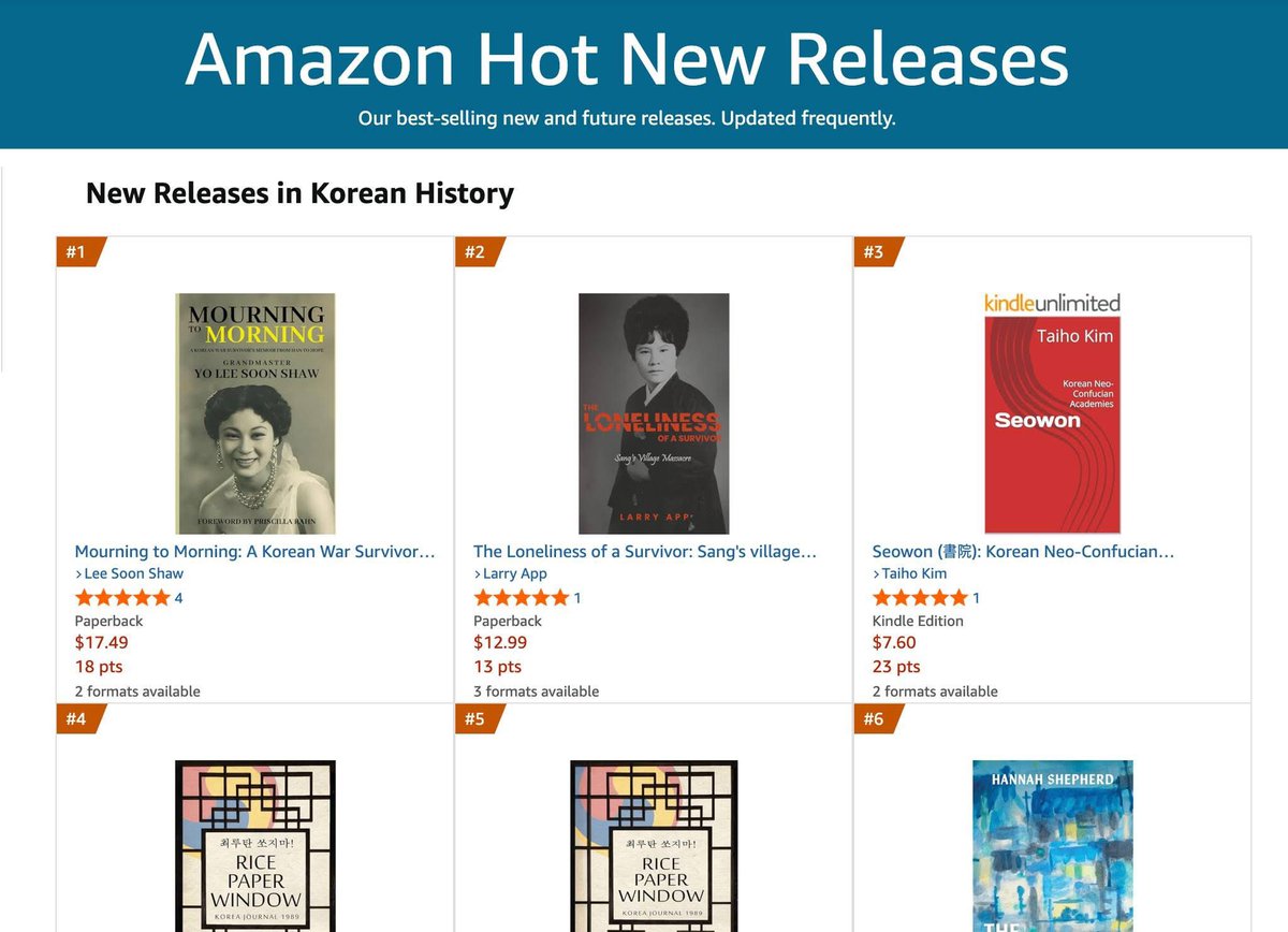 RahnforDougCo's tweet image. Congratulations to my my mom, Lee Shaw, who's book "Mourning to Morning: A Korean War Survivor's Memoir from Han to Hope" is #1 on Amazon's New Releases in Korean History. It's compelling! Get your copy today!
amazon.com/Mourning-Morni…