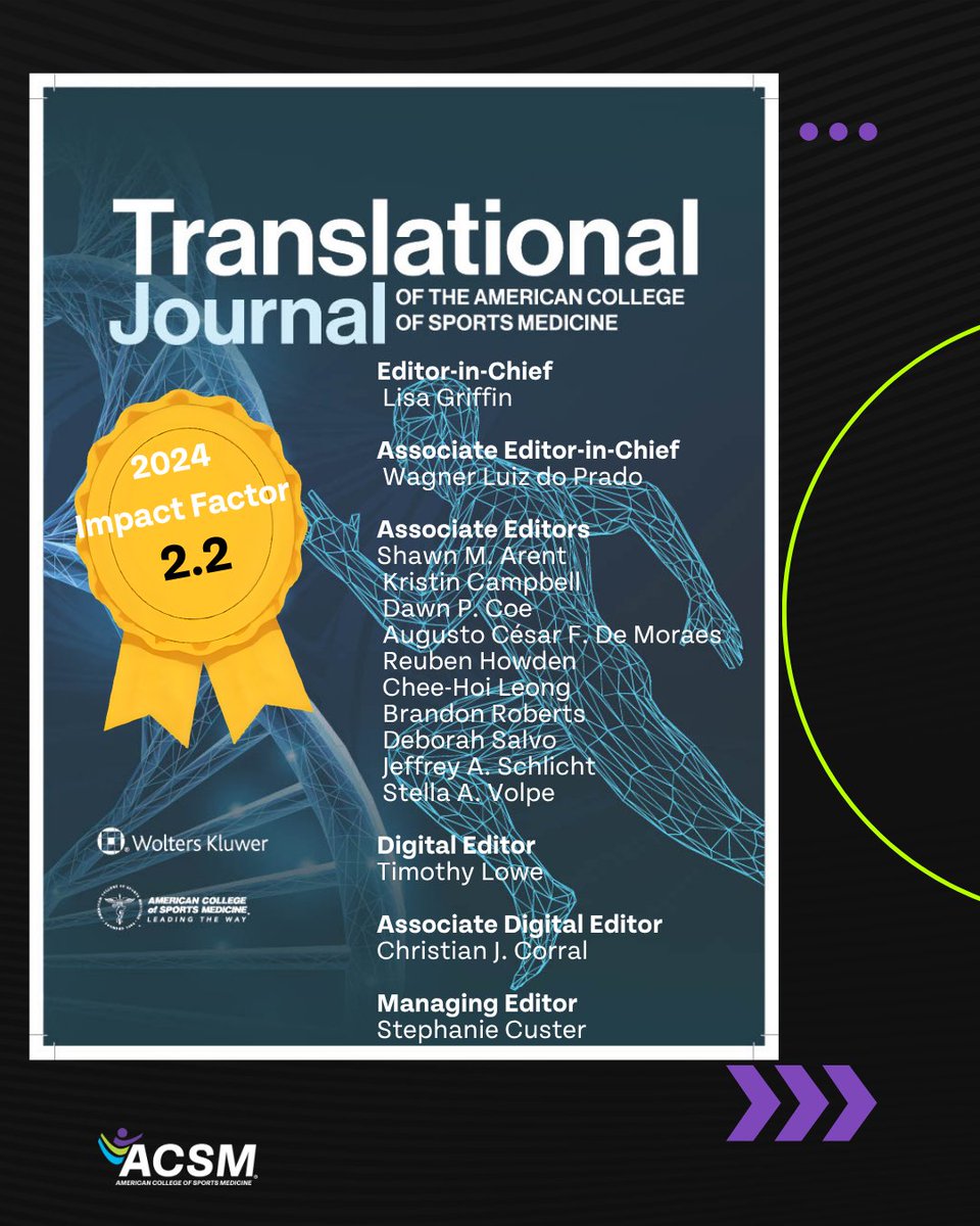 Translational Journal of the ACSM (@tjacsmonline) on Twitter photo THIS JUST IN!!! <a href="/TJACSMonline/">Translational Journal of the ACSM</a> rises in #impactfactor to 2.2!
Thank you everyone for this achievement.
#RealWorldApplication
<a href="/ShawnArent/">Shawn M. Arent, PhD</a> <a href="/wagnerprado7/">Wagner Prado</a> <a href="/augustocesarfm/">🇧🇷Augusto César F De Moraes, PhD, MSc, BS.</a> <a href="/DebSalvoD/">Dr. Deborah Salvo</a> THIS JUST IN!!! <a href="/TJACSMonline/">Translational Journal of the ACSM</a> rises in #impactfactor to 2.2!
Thank you everyone for this achievement.
#RealWorldApplication
<a href="/ShawnArent/">Shawn M. Arent, PhD</a> <a href="/wagnerprado7/">Wagner Prado</a> <a href="/augustocesarfm/">🇧🇷Augusto César F De Moraes, PhD, MSc, BS.</a> <a href="/DebSalvoD/">Dr. Deborah Salvo</a>