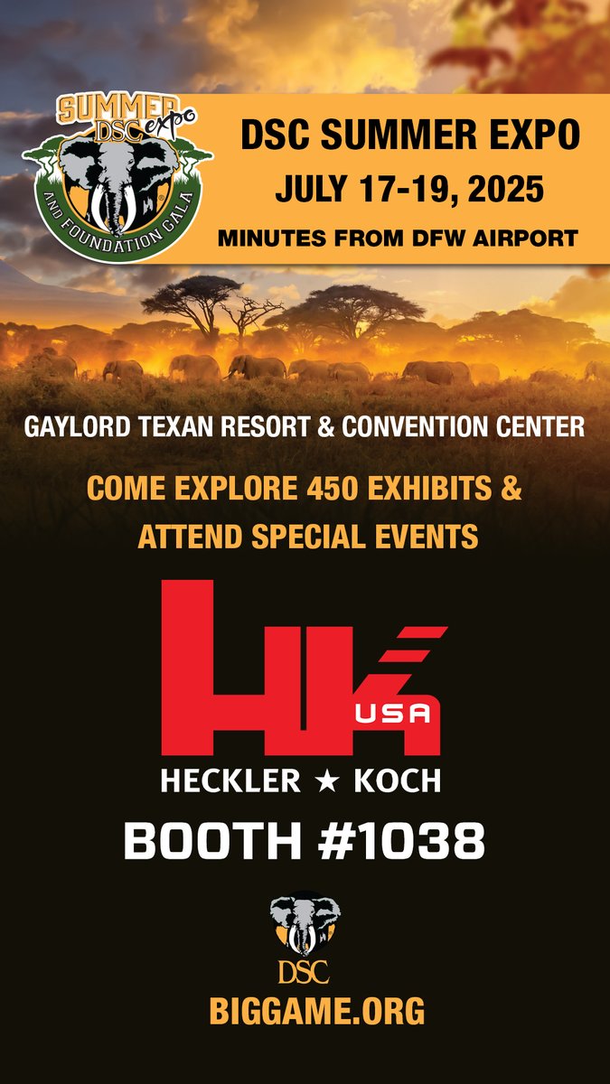 HecklerAndKoch's tweet image. We welcome you to join us at this year's DSC Summer Expo in Dallas/Forth Worth, Booth 1038. More info at biggame.org