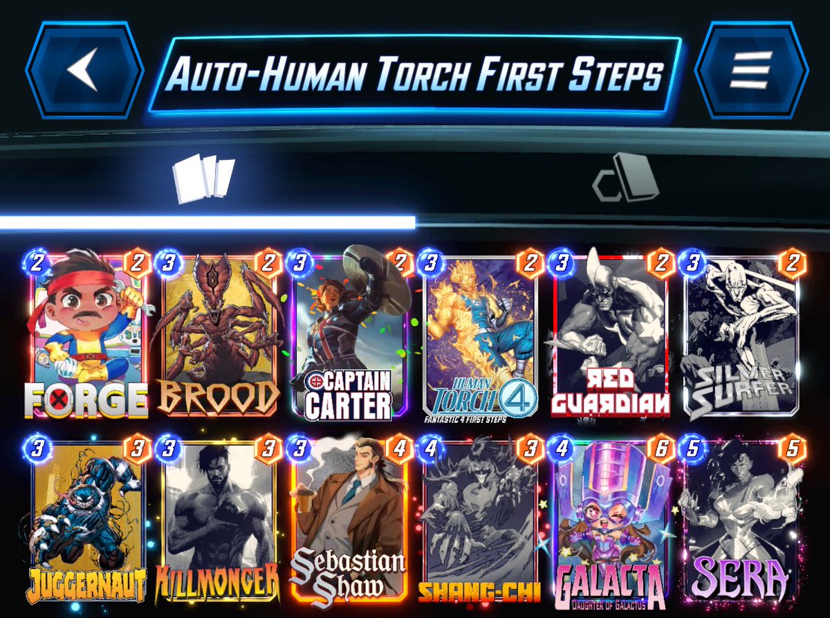 speedycjj's tweet photo. 🚨JUST IN🚨

🔥Human Torch First Steps is good in Surfer✅

He can scale vertically and synergizes with Brood and Silver Surfer, making him an ideal card in a Silver Surfer deck. 

🧪Test out this original deck I created!3️⃣ https://t.co/6RgIMleWmt