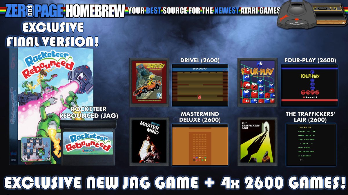 zeropagehomebre's tweet image. Today we play the EXCLUSIVE FINAL VERSION of #atarijaguar overhead platformer Rocketeer Rebounced, now available in box from Reboot @CJ_Reboot! Plus we dig in the archives and play four #atari2600 homebrew games!
WATCH LIVE @ 6PM PT/9PM ET:
twitch.tv/zeropagehomebr…